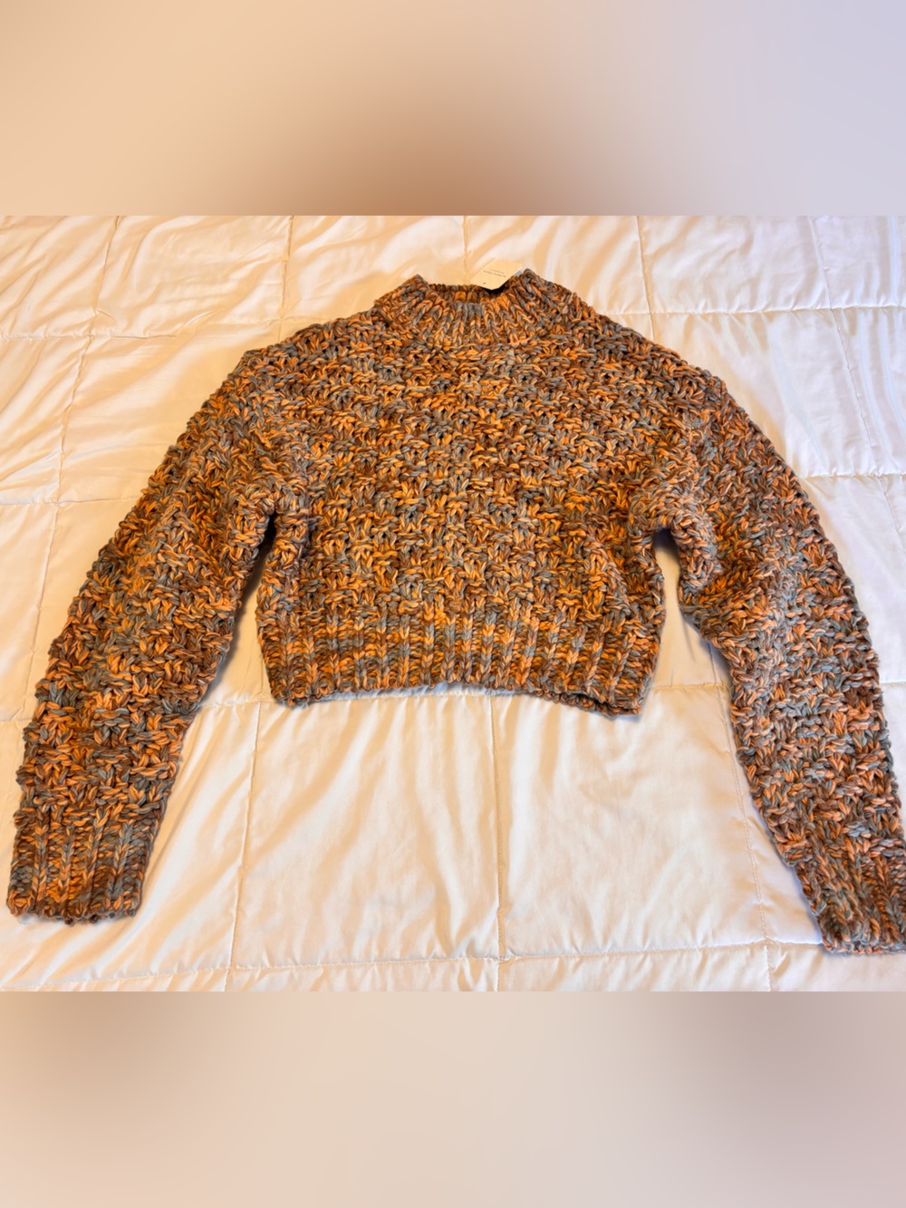 Altar'd State Cropped Marled Turtleneck Sweater - Rust & Tan Blend
